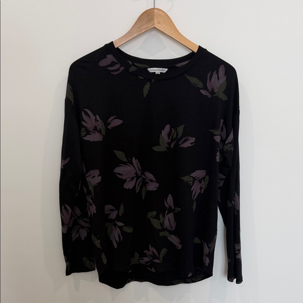 Catherine Malandrino Black Floral Long Sleeve Top